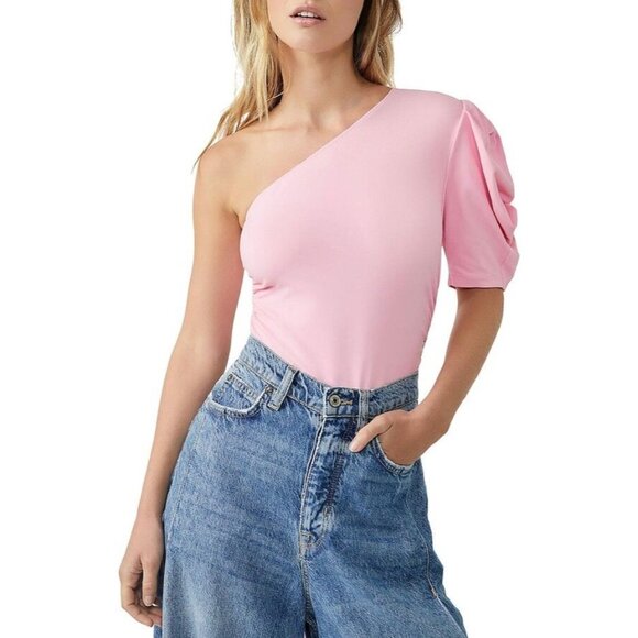 INTIMATELY FREE PEOPLE Something Bout You Pink Puff Sleeve Bodysuit Sz L NEW - Picture 2 of 3